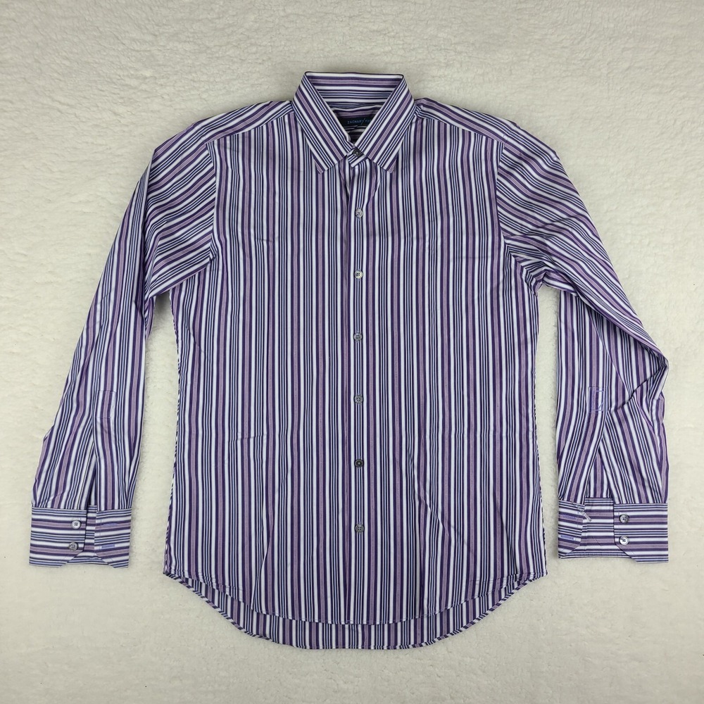 Zachary Prell Shirt Mens Small Purple Blue Striped Dress Button Up